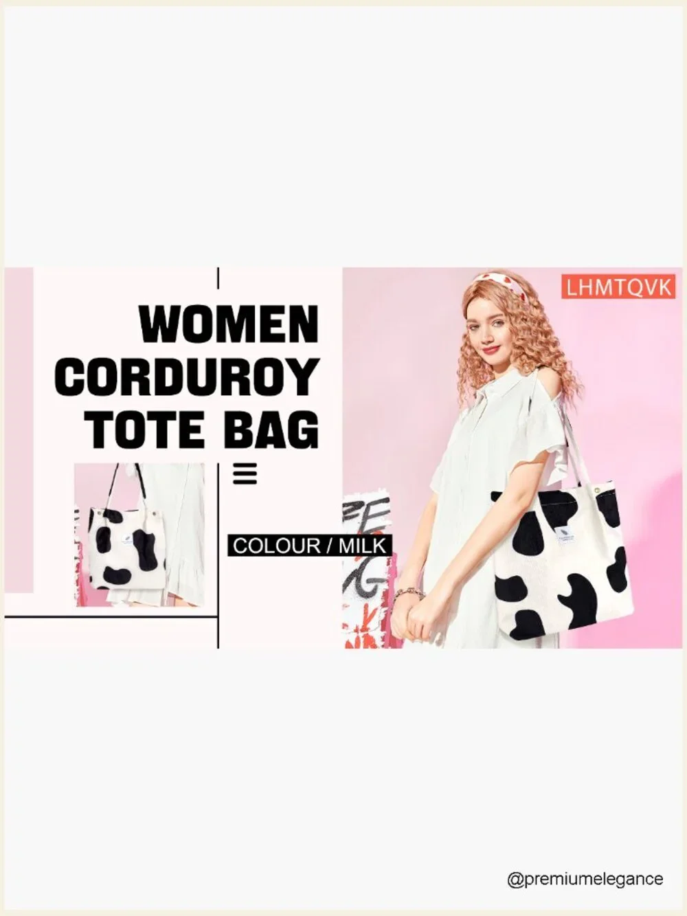 Corduroy Tote Bag Large Capacity Shoulder Purse with Pockets